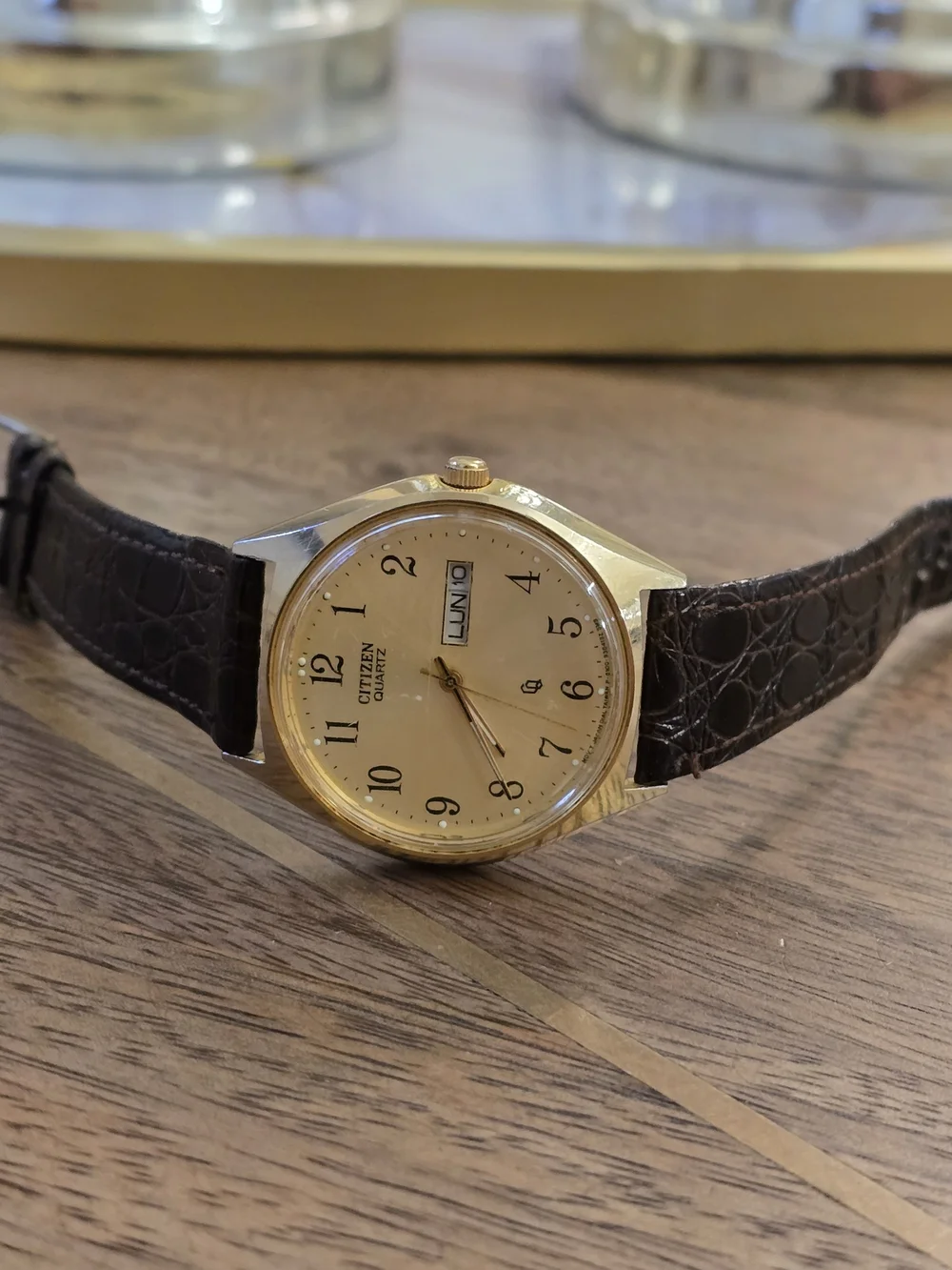 Citizen Quartz Men's Gold Dial Brown Leather Strap Watch